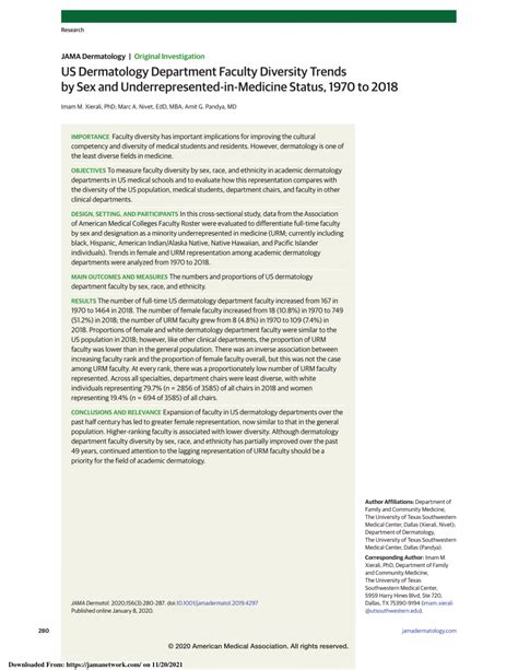 Pdf Us Dermatology Department Faculty Diversity Trends By Sex And Underrepresented In Medicine