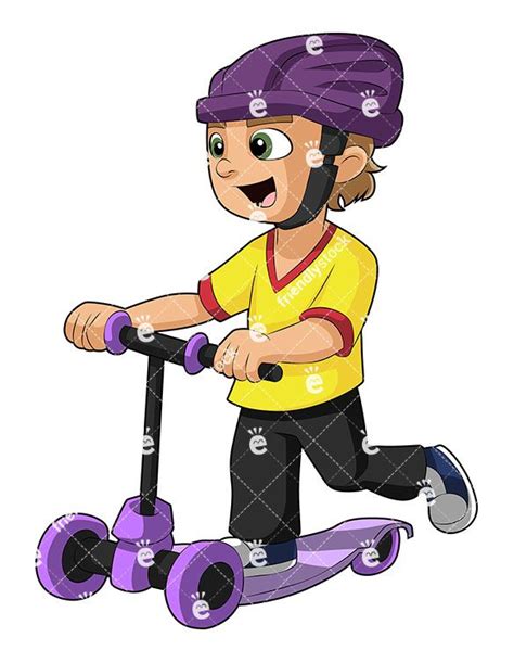 Little Boy Riding Scooter Cartoon Vector Clipart Friendlystock