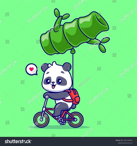 Cute Panda Riding Bicycle Bamboo Balloon Stock Vector Royalty Free