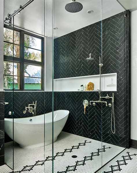 61 bathroom tile wall stock vector art and graphics. 11 Bathrooms with Black Herringbone Tiles