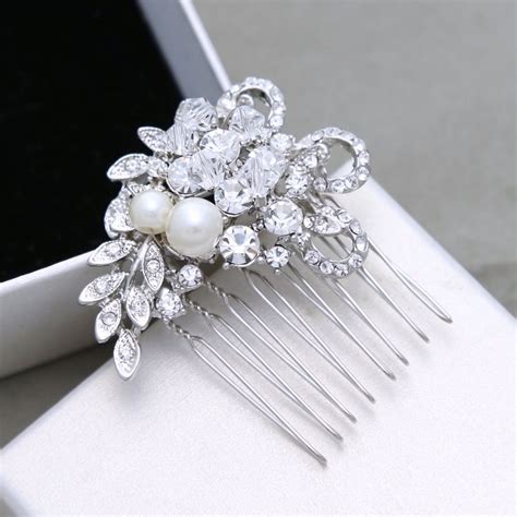 Rhinestone Pearl Crystal Silver Hair Clip Comb Bridesmaids Wedding