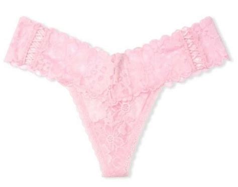 Nwt Victoria Secret The Lacie Thong Double Lace Up Panty Pink Flora