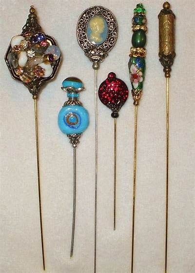 6 Antique Style Victorian Hat Pins With Vintage And Antique Pieces