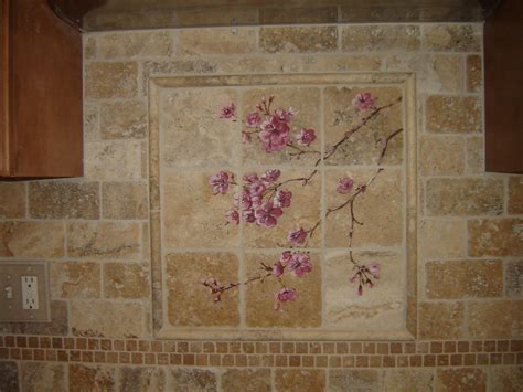 Custom Tile Cherry Blossoms Hand Painted On The Backsplash Flickr