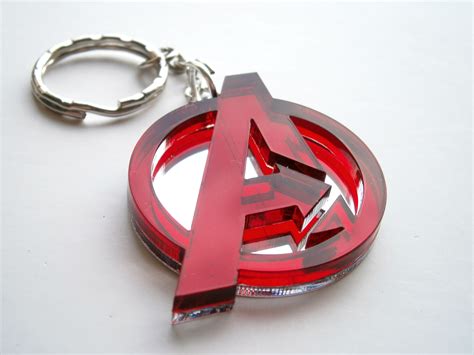Avengers Keychain Laser Cut Red And Mirror Avengers Logo Keychain