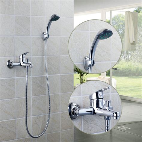 Chrome Wall Mounted Bathroom Bathtub Shower Faucet Set Mixer With Hand