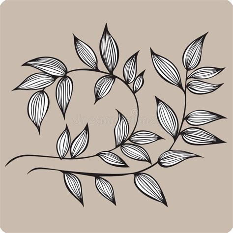 Decorative Branch With Leaves Hand Drawing Vector Illustration Stock