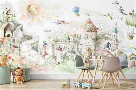 Fairy Tale Wall Mural Magical Hill Wall Mural Castle Etsy In 2020