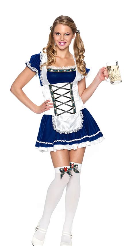 October Beer Girl Oktoberfest Blue Costume Up German Bavarian Beer Maid Halloween Costume Adult
