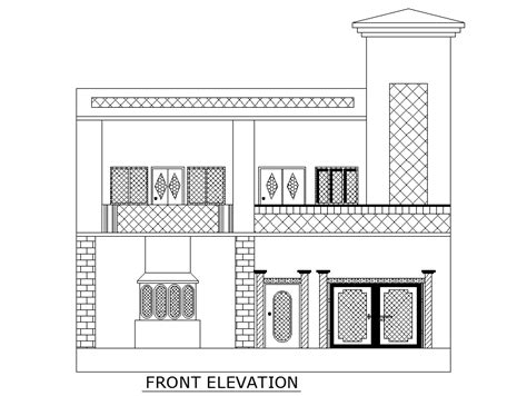 2d Autocad Dwg Drawing File Has The Details Of Front Elevation Of House