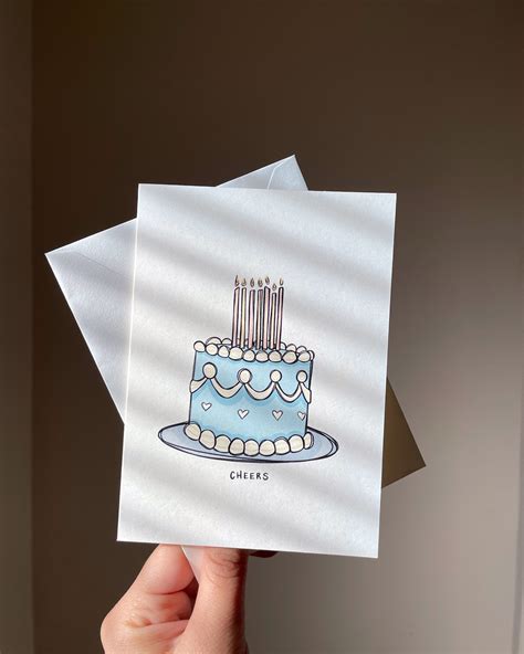 Aesthetic Cake Greeting Card Cheers Birthday Etsy