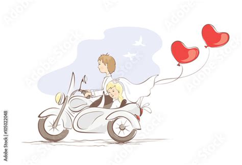 Vector Illustration Card Just Married On A Motorcycle Kaufen Sie