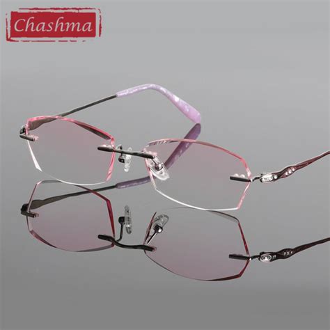 Chashma Titanium Fashion Female Eye Glasses Diamond Trimmed Rimless Spectacle Frames Wom