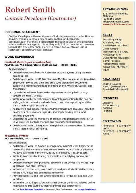 Our resume formats are professional, creative, techy, stylish and impressive. Content Developer Resume Samples | QwikResume