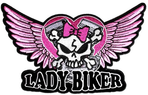 Lady Biker Pink Wings Skull Embroidered Biker Patch Quality Biker Patches