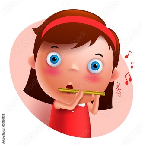 Young Flutist Vector Character Playing And Holding Flute Isolated In