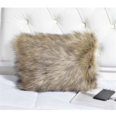 White Fluffy Faux Fur Long Couch Pillows Designer Lumbar Throw Pillow