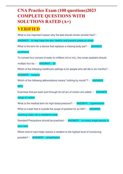 CNA Practice Exam (100 questions)2023 COMPLETE QUESTIONS WITH SOLUTIONS