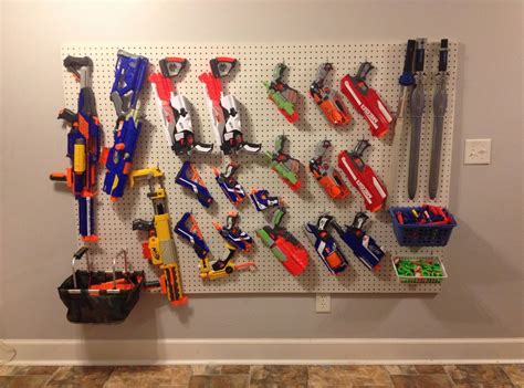 Here are some amazing nerf gun storage solutions including an easy nerf gun peg board hack. Pin on Snacks