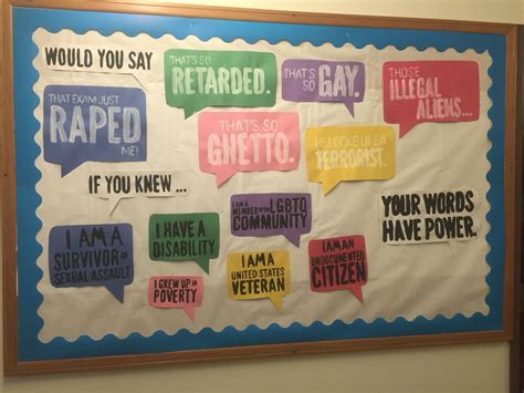 the inclusive language campaign bulletin board for my floor college bulletin boards