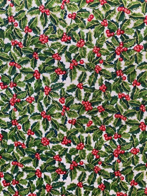 Christmas Holly Fabric From Makower Holly Berries Etsy Uk