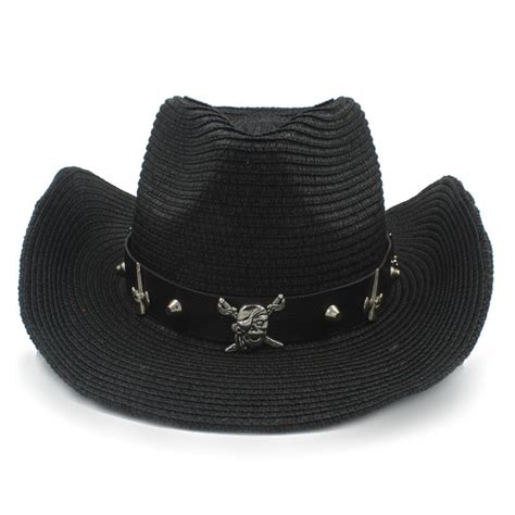 Women Men Straw Western Cowboy Hat With Roll Up Brim Jazz Sombrero Cap