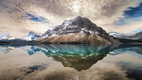 Hd Wallpaper Mountains And Body Of Water Reflective Photography Of