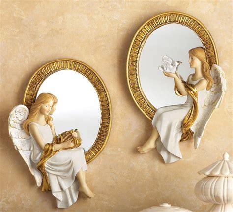 Collections Etc Mirrored Heavenly Wall Angels Set Of 2 Angel Wall
