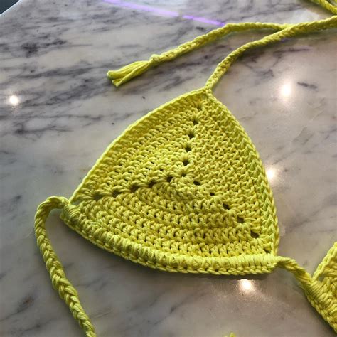 Yellow Crochet Triangle Bikini Size S M 8 12 With Depop