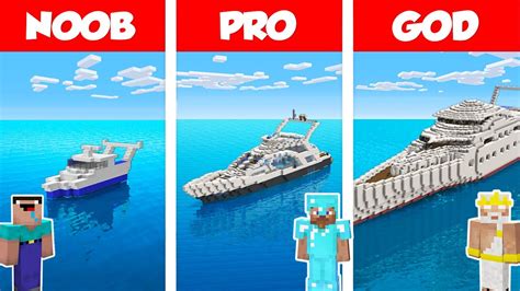 Minecraft Noob Vs Pro Vs God Modern Yacht House 2 Build Challenge In Minecraft Funny