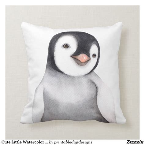 Cute Little Watercolor Penguin Custom Throw Pillow Throw