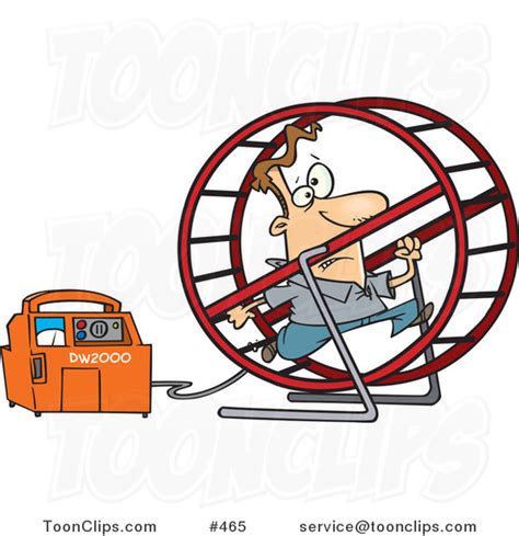 Cartoon Guy Running In A Wheel To Power A Generator 465 By Ron Leishman