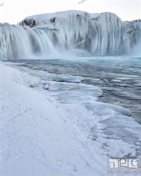 Godafoss Waterfall Frozen In Winter Iceland Stock Photo Picture And