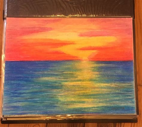Ocean Sunset With Clouds Original Art By Sheaffer 9x12 Oil Pastel