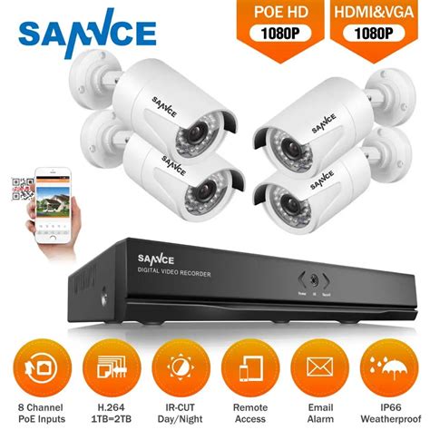 Sannce Full Hd Ch P Poe Nvr Kit Pcs Bullet Mp Poe Ip Camera