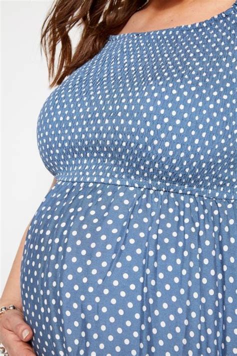 Bump It Up Maternity Blue Polka Dot Shirred Maxi Dress Yours Clothing