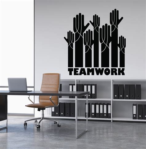 Vinyl Wall Decal Motivation Teamwork Logo Hands Decor For Office Stick
