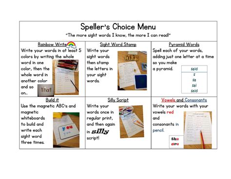 Sight Word Choice Menu and Recording Sheets | Sight words, Word choice, Choice menu