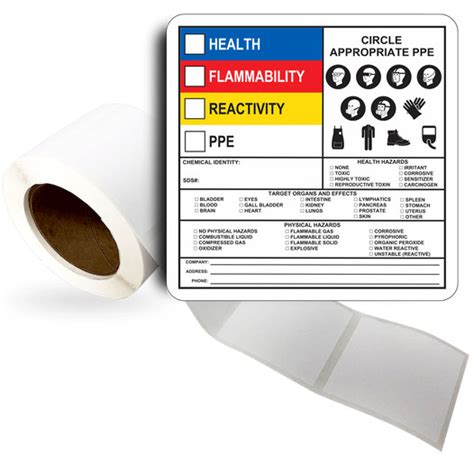Roll Of Hazmat Labels Health Flammability Ppe Circle 5 Mil Poly