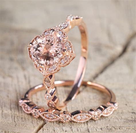 Find great deals on ebay for rose gold wedding ring sets. 2 carat Round Cut Morganite and Diamond Halo Bridal ...