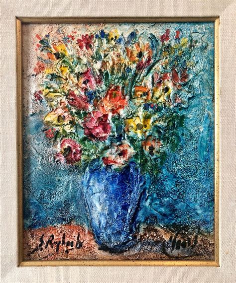 Zvi Raphaeli Vase Of Flowers Judaica Oil Painting Israeli Jewish
