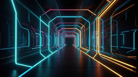 Neon Light Tunnel With Futuristic Decor And Neon Tubes Background 3d