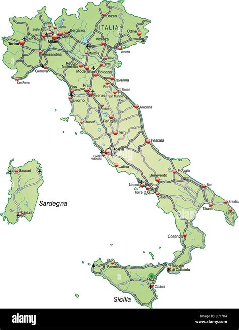 Mapa De Italia Con La Red De Transporte En Color Verde Pastel Imagen