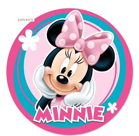 Minnie Mouse Edible Birthday Cake Topper Decoration Round Image Happy