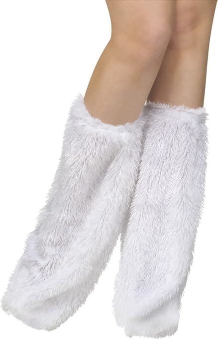 Adult S Womens Fuzzy Furry Go Go Dancer White Boot Covers Costume Accessory Clothing