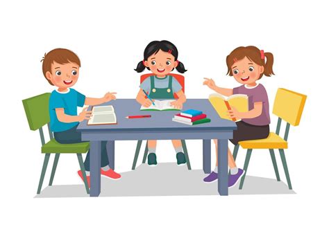 Group Of Elementary Students Kids Studying Together Doing Homework