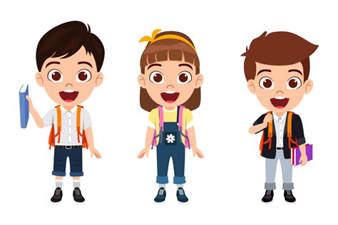 Happy Cute Beautiful Kid Boy And Girl Student Character Wearing
