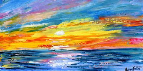 Sunset Ocean Painting In Oil Palette Knife Impressionism On Canvas Fine
