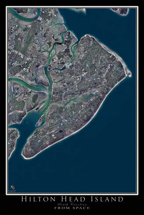 Hilton Head Island South Carolina Satellite Poster Map — Aerial Views
