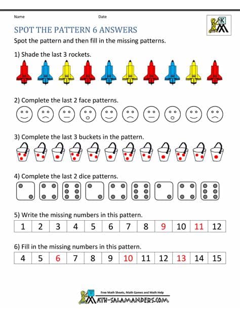 Free Kindergarten Worksheets Spot the Patterns